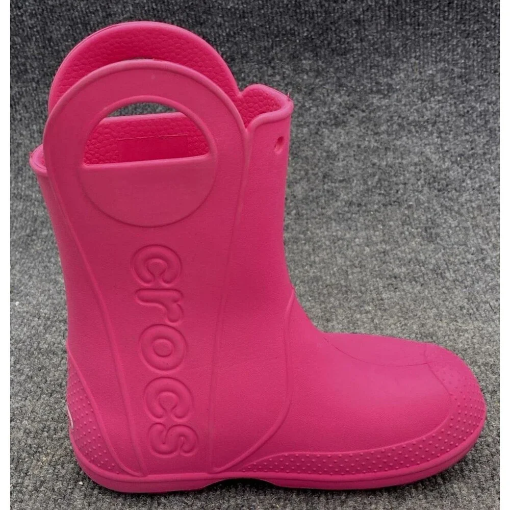 Crocs Kids Handle It Rain Boots Pink Slip On Waterproof Mud Shoes Size C 12